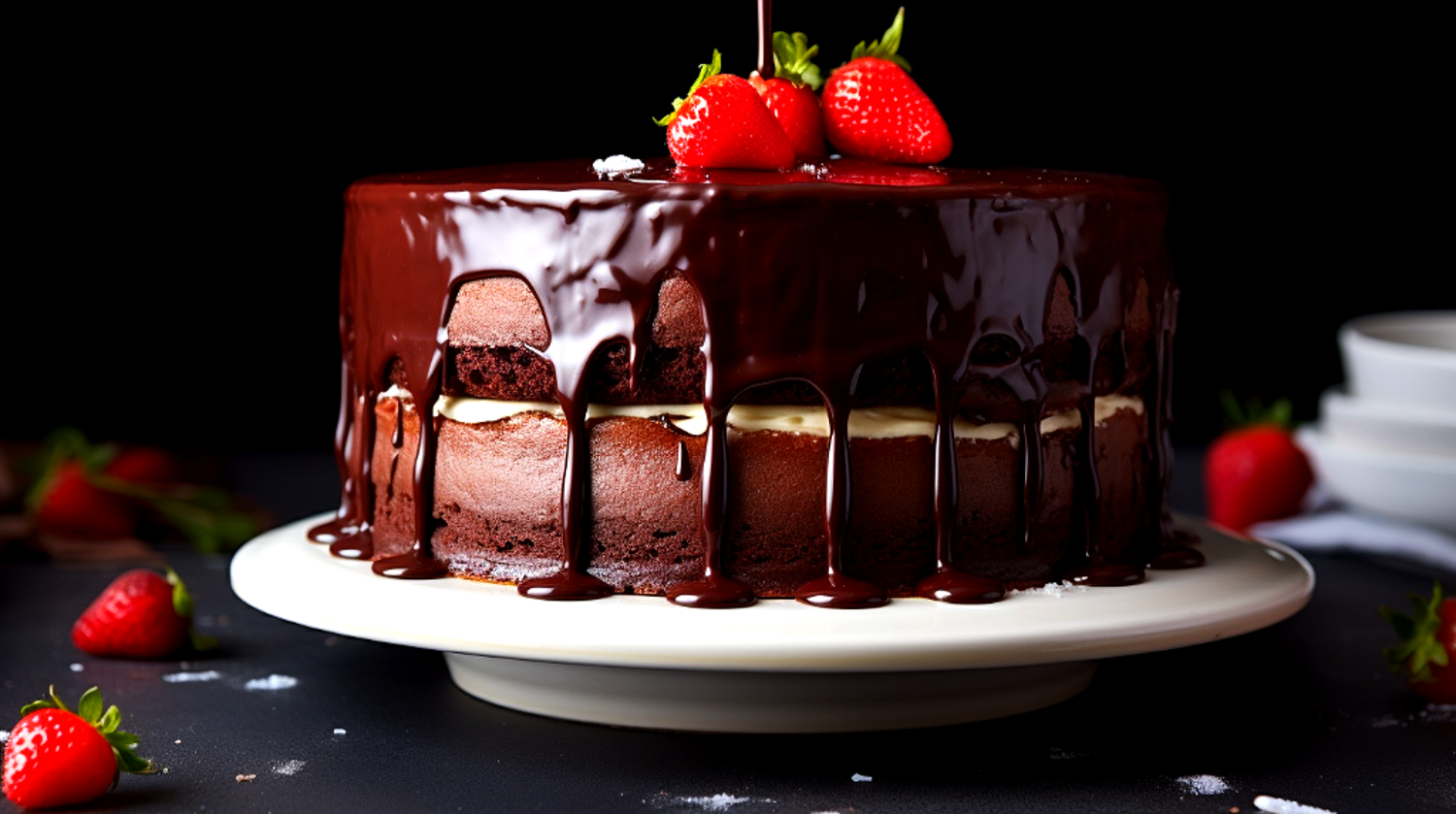 Desfrute da delícia de um bolo de chocolate com cobertura de