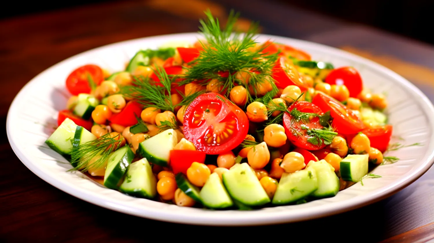 Salada de Grão-de-Bico com Pepino e Tomate fitness